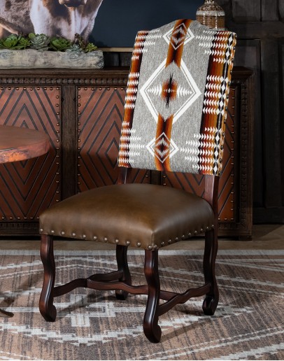 Cordova Dining Chair southwestern style dining chair with fabric and leather seat cushion