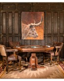game chair with axis deer hide and brown tufted leather seat cushions