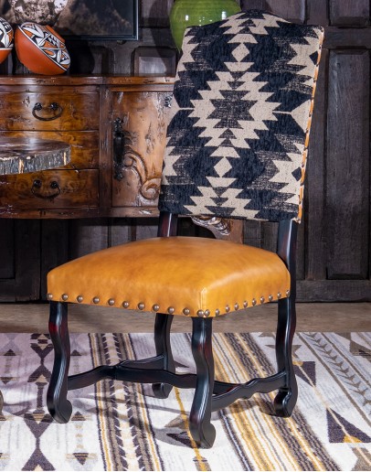 Sulu Dining Chair southwestern style dining chair with fabric and leather seat cushion