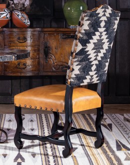southwestern style dining chair with fabric and leather seat cushion