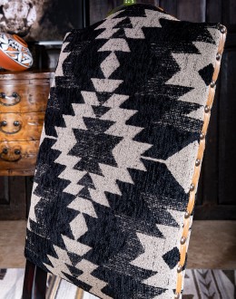 southwestern style dining chair with fabric and leather seat cushion