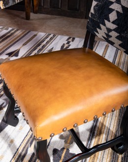 southwestern style dining chair with fabric and leather seat cushion