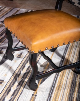 southwestern style dining chair with fabric and leather seat cushion