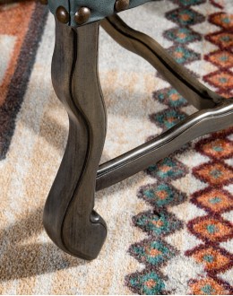 southwestern style dining chair with fabric and leather seat cushion