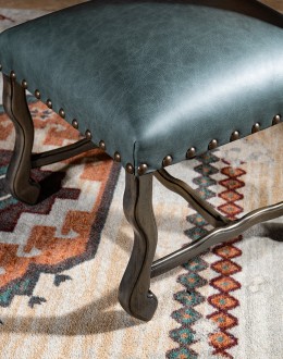 southwestern style dining chair with fabric and leather seat cushion