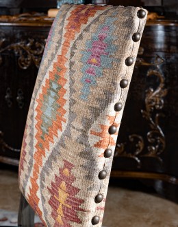 southwestern style dining chair with fabric and leather seat cushion