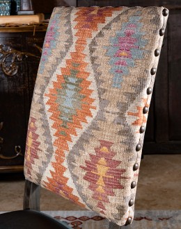 southwestern style dining chair with fabric and leather seat cushion