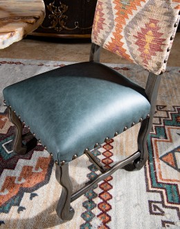 southwestern style dining chair with fabric and leather seat cushion