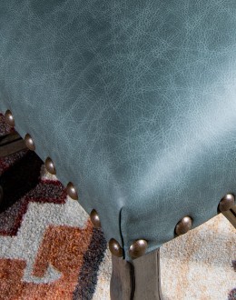 southwestern style dining chair with fabric and leather seat cushion