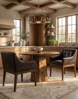 Burl Wood Round Dining Table