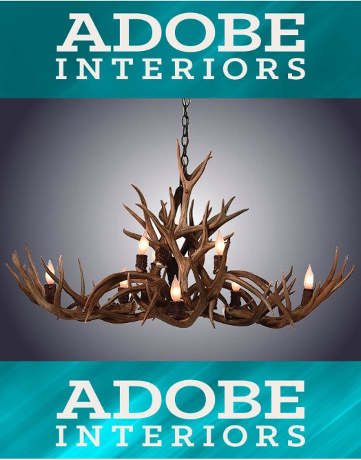 8 Light Small Oblong Inverted Mule Deer Antler Chandelier