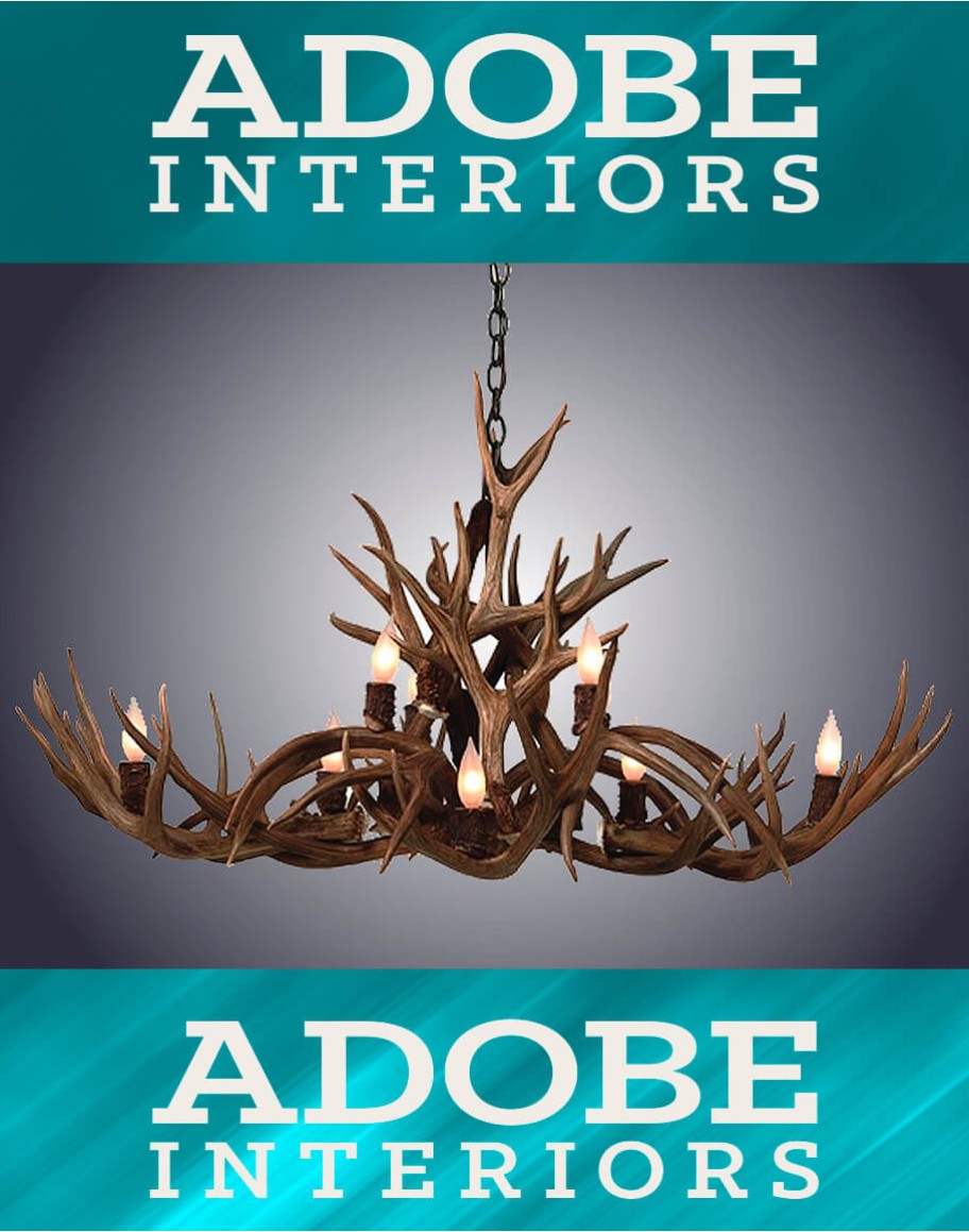 8 Light Small Oblong Inverted Mule Deer Antler Chandelier