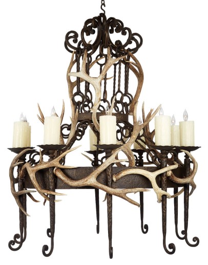 iron chandelier with deer antlers