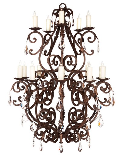 15 Light Cartier w/Crystals Chandelier hand forged iron chandelier with real crystals