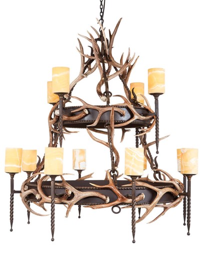 2 Tier Lodge Antlers Chandelier Large Iron Chandelier with deer antlers and iron