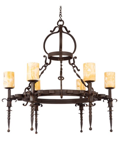 6 Light Spartan Chandelier w/ Onyx Globes best store to buy hand forged iron chandeliers