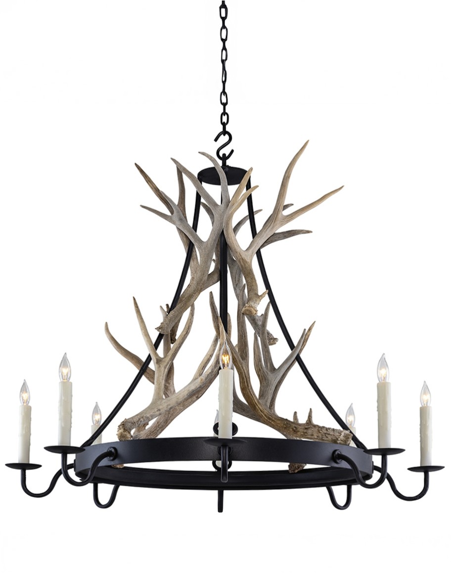 Eight Light Tanner with Antlers Chandelier