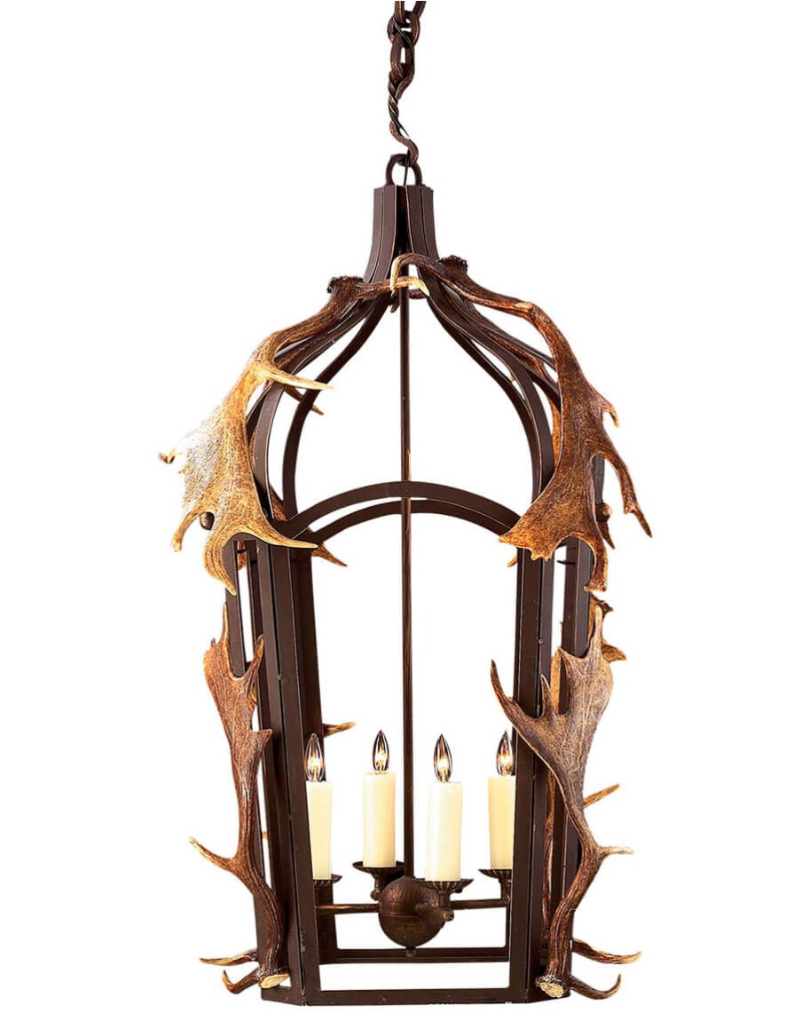 Ridge Wrought Iron Antler Lantern Chandelier
