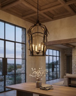 Ridge Wrought Iron Antler Lantern Chandelier