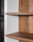 Enhance your space with the TX Blanco Bookcase by Adobe Interiors. This captivating bookcase features a warm hickory veneer interior and shelves, contrasting beautifully with the elegant Avalanche white finish on the exterior. Crafted from Pecky Hickory a