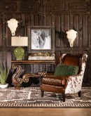upscale ranch style brown leather wingback chair,brown chair with saddle leather and cowhide