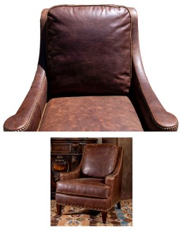 brown distressed leather accent chair