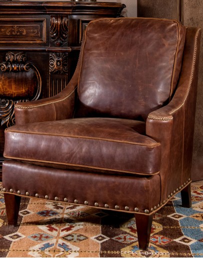 brown distressed leather accent chair 