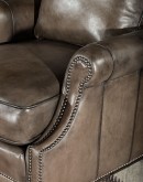 distressed taupe leather lounge chair 