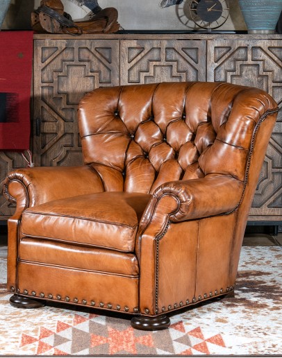 Author Tufted Leather Chair American-made Author Tufted Leather Chair by Remington Tanners, featuring full-grain leather, 8-way hand-tied construction, and deep button tufts, perfect for elegant interiors.