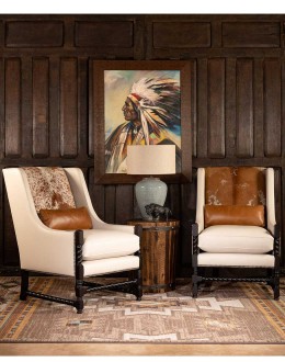 Fine Western Chic Leather Accent Chair cream leather accent chair with exposed wood frame and cowhide