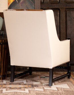 Fine Western Chic Leather Accent Chair cream leather accent chair with exposed wood frame and cowhide