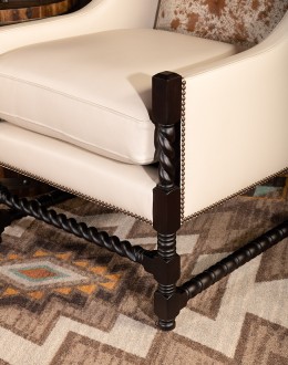 Fine Western Chic Leather Accent Chair cream leather accent chair with exposed wood frame and cowhide