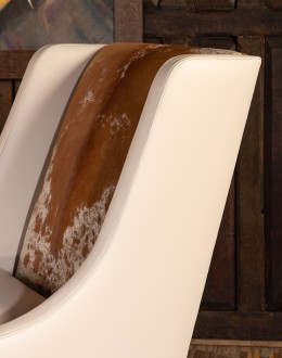 Fine Western Chic Leather Accent Chair cream leather accent chair with exposed wood frame and cowhide
