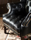 large wingback chair with tufted black leather croc,tufted chair with black embossed croc