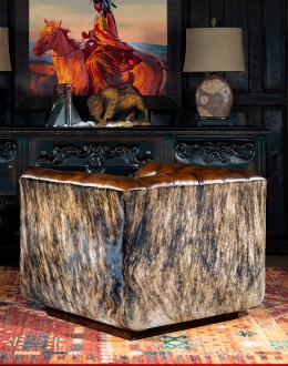 Beretta Club Chair tufted leather club chair with antiqued leather and brindle cowhide on the outside