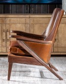 modern rustic leather chair with exposed wood arms