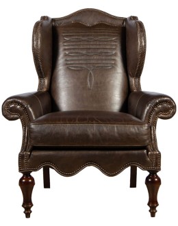 Fine Western Style Wing Back Chair with a Boot Stitch Design leather chair with western boot stitching design