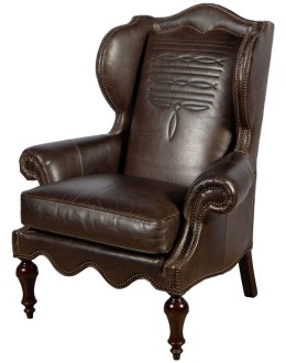 Fine Western Style Wing Back Chair with a Boot Stitch Design leather chair with western boot stitching design