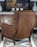 Bronco Blaze Leather Chair in distressed chocolate brown, showcasing arched wings, bustle back design, and American-made craftsmanship.