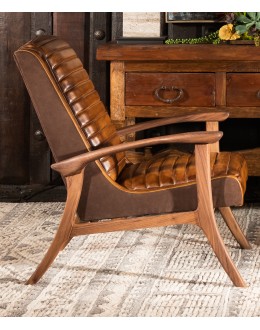 Modern Rustic Style Leather Accent Chair modern rustic leather chair with exposed wood arms