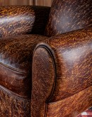 Classic Leather Cigar Chair - Vintage-style hand crackled leather, oversized rolled arms, and timeless appeal.