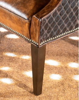 Diamondback Leather Chair in modern rustic style, featuring full-grain, hand-burnished leather and diamond-stitched top-grain leather accents, made with 8-way hand-tied construction, perfect for bedroom, office, or living area.