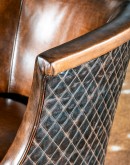 Diamondback Leather Chair in modern rustic style, featuring full-grain, hand-burnished leather and diamond-stitched top-grain leather accents, made with 8-way hand-tied construction, perfect for bedroom, office, or living area.