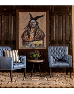 slate blue leather living room chair