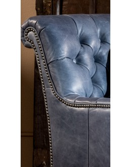 slate blue leather living room chair