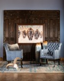 slate blue leather living room chair