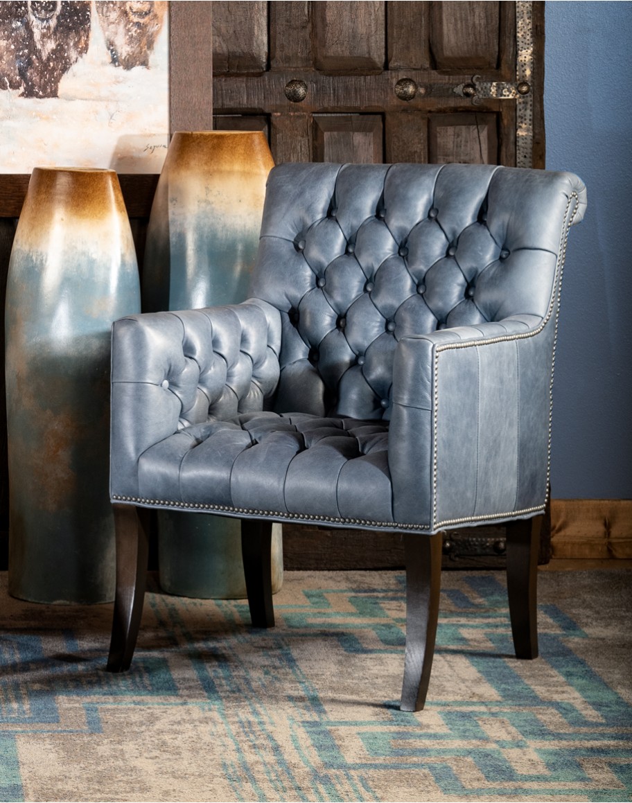 slate blue leather living room chair