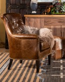 brown top grain leather accent chair 