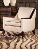 cream leather accent chair with exposed wood frame 