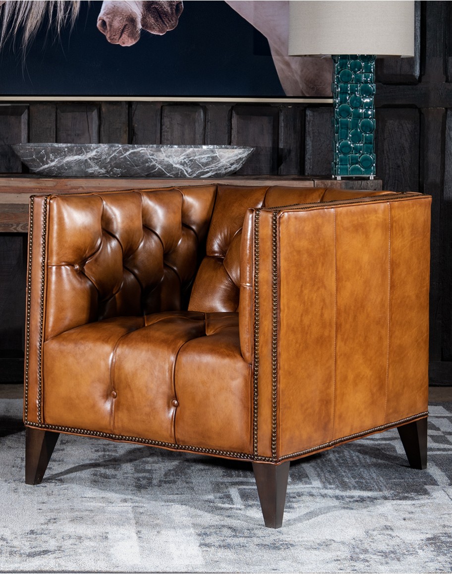 modern rustic style tufted tan leather chair